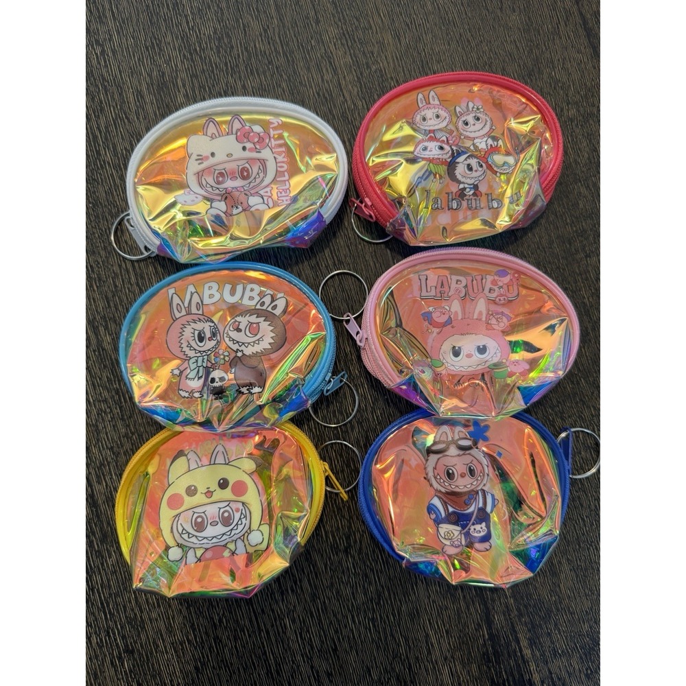 Labubu Coin Purse Holographic Iridescent Zipper Pouch Keychain Lot Of 6 New